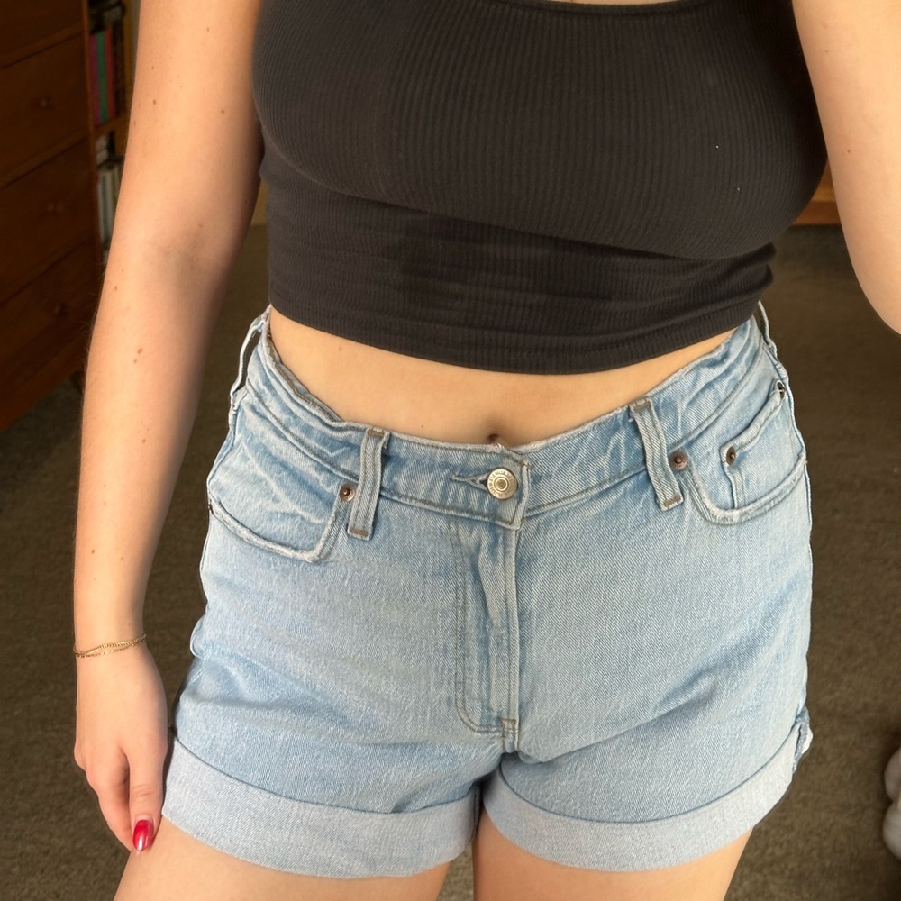 Abercrombie & Fitch Women's Light Blue Denim High Waisted Shorts